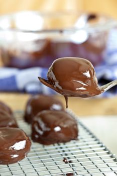 Chocolate covered marshmallow cookies dripping with chocolate