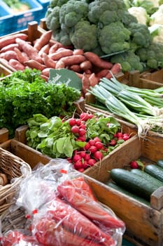 Vegetable stall at a market with fresh produce