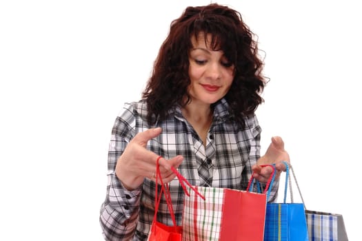 girl with buying isolated on white background                               