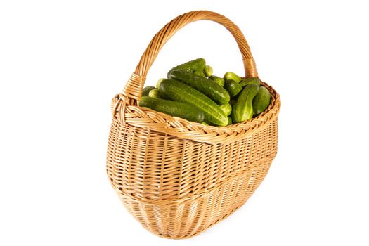 Cucumber on basket isolated on white background