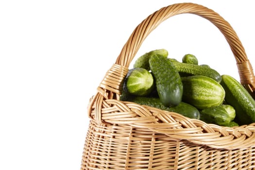 Cucumber on basket isolated on white background