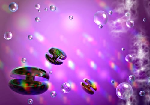 abstract creative symbolic image transparent bubbles and unknown objectsin the space