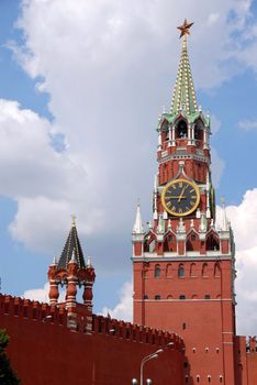 The Kremlin Spasskaya tower on Red Square in Moscow, Russia