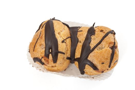 one chocolate puff pastry isolated on white background