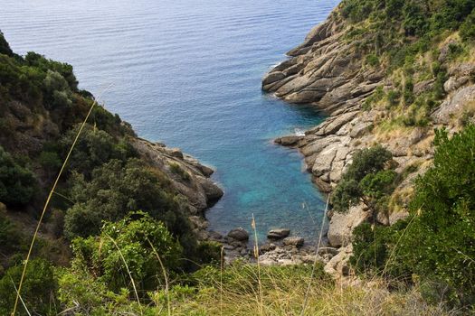 Small bay in Portofino marine natural park in mediterranean sea