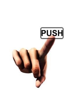 Concept image of a finger that is pushing a button.
