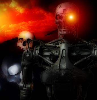 An image of a futuristic war involving androids.