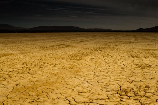 Dry Lake Bed, in the desert with a storm approaching near Las Vegas, Nevada