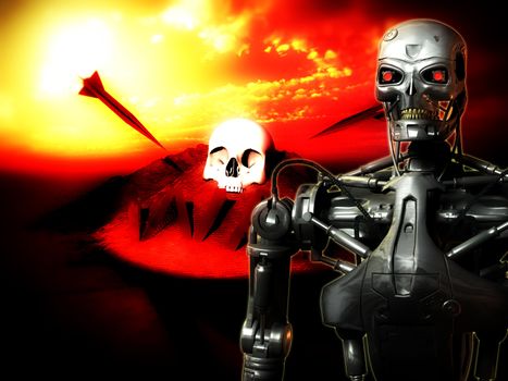  An image of a futuristic war involving androids.