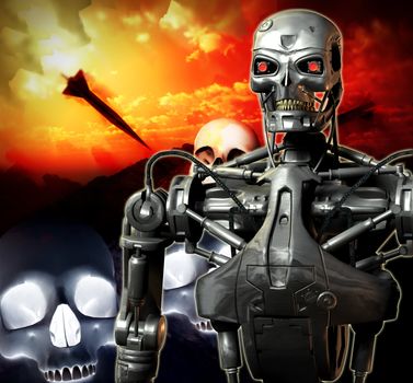 An image of a futuristic war involving androids.