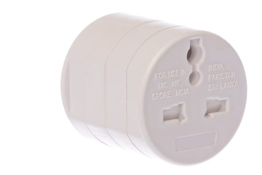 Isolated macro image of a universal travel adapter.