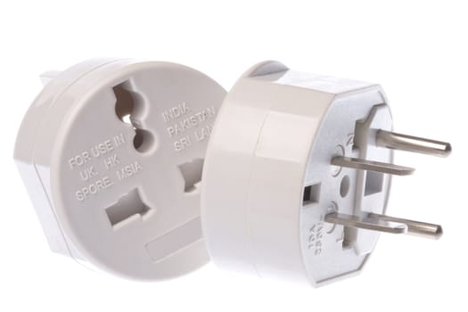 Isolated macro image of a universal travel adapter.