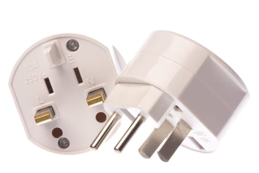 Isolated macro image of a universal travel adapter.