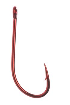 Isolated macro image of a red fish hook.