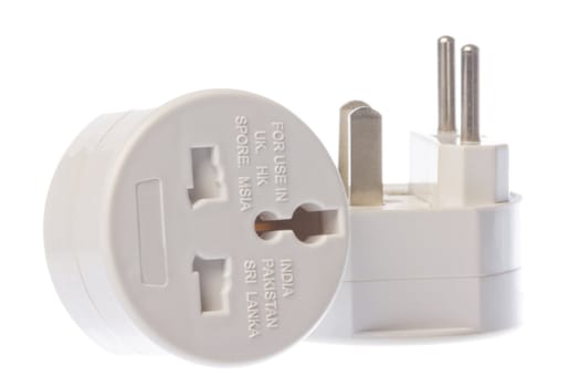 Isolated macro image of a universal travel adapter.