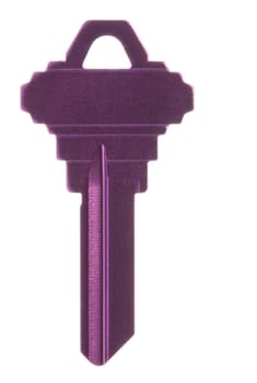 Isolated macro image of a metallic purple blank key.