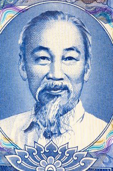 Macro image of Ho Chi Minh on an old currency note.