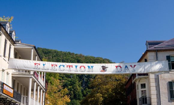 Vintage election day banner stretched across street