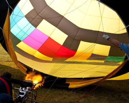 Burner of hot air balloon sending the heat into the canopy