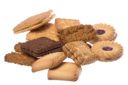 Isolated macro image of assorted biscuits.