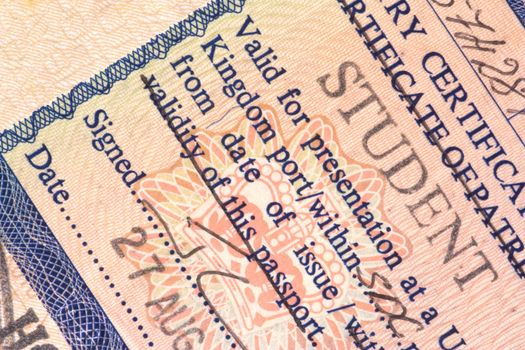 Image of an old British student visa issued in the 1980s. 