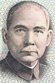 Macro image of Chiang Kai Shek on an old currency note.