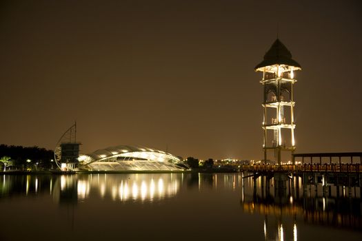 Night image of the lakeside at Putrajaya, Malaysia.