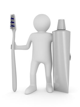 Man with tooth brush. Isolated 3D image