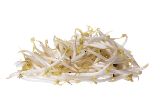 Isolated macro image of bean sprouts.