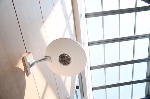 Office interior, lamp and glass roof