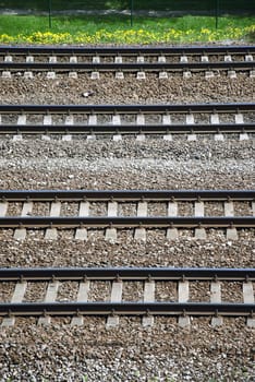 railroad on the ground in four rows
