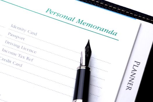 Image of the words "personal memoranda" in a diary.