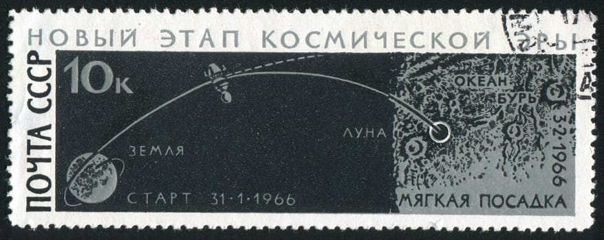 RUSSIA - CIRCA 1966: stamp printed by Russia, shows Luna 9 and photograph of moonscape, circa 1966