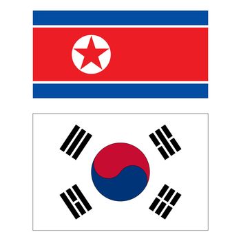 Flags of North Korea (Democratic People Republic of Korea) and South Korea (Republic of Korea)