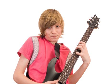 teenager musician plays on guitar