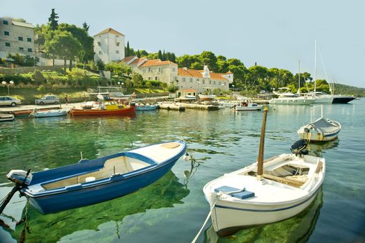 The boats in the small harbor in Adriatic sea, Croatia