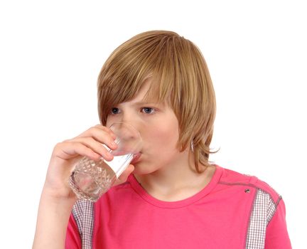 teenager to drink water isolated on white background                               