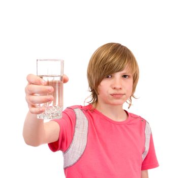 teenager to drink water isolated on white background    