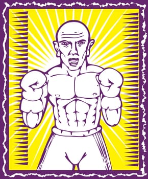 illustration of a Boxer with boxing gloves posing inside frame facing front view