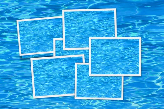 Picture frames over a blue pool background