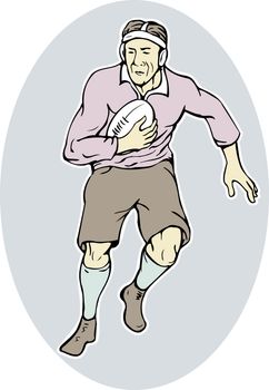 illustration of a rugby player running with ball done in cartoon style