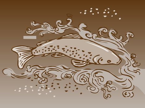 sketch style vector illustration of a speckled trout swimming underwater