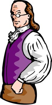 illustration of a Benjamin Franklin or noble aristocratic gentleman with arms on hips