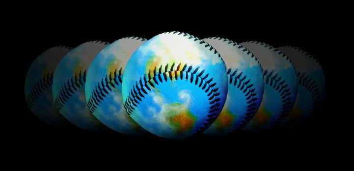 Seven baseballs with different transparency