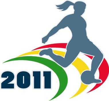 illustration of a woman soccer player silhouette kicking the ball with words 2011