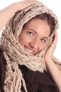 beautiful young a woman with shawl on head