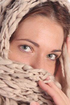 beautiful young a woman with shawl on head