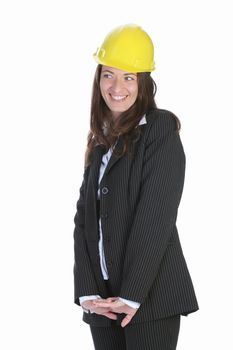 young sympathy business woman on white background