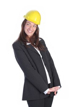 young sympathy business woman on white background