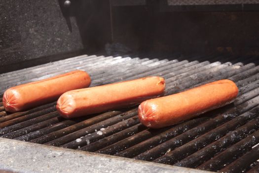 Hot dogs on a bbq